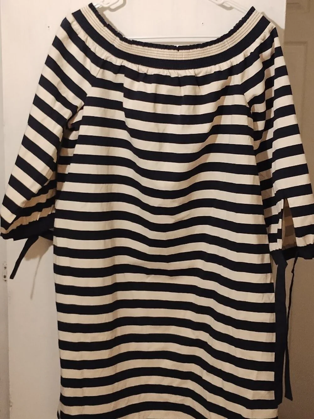 J.Crew Striped Off-Shoulder Muslin Dress Navy Ivory XL NWT Resort Business Casua
